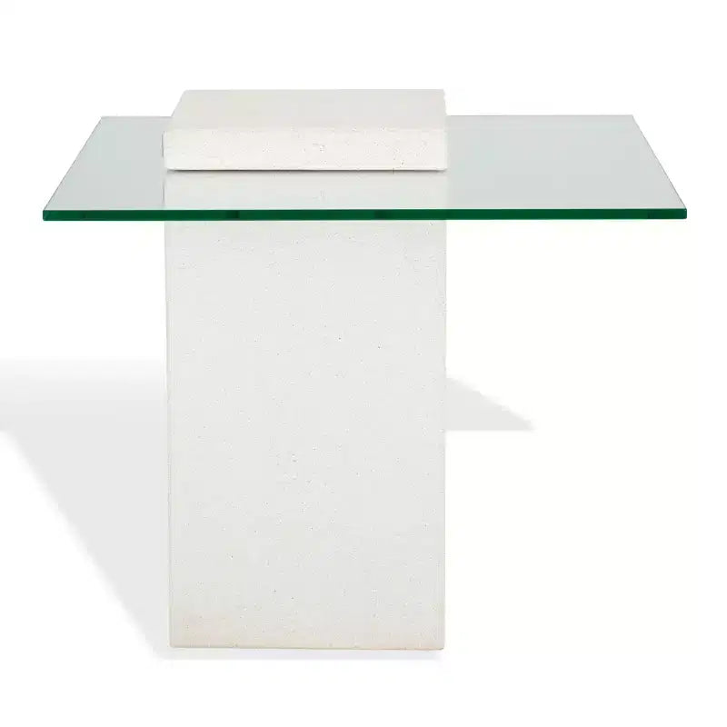 Table d'appoint Sophibeth en béton et verre - Intérieur/Extérieur - SFV2610 - Ivoire/Transparent - Safavieh Couture