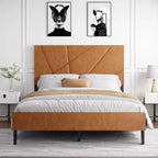 Full/Queen/King Size Upholstered Bed with Headboard, Metal Platform Bed Frame with Under Bed Storage,Antique Brown