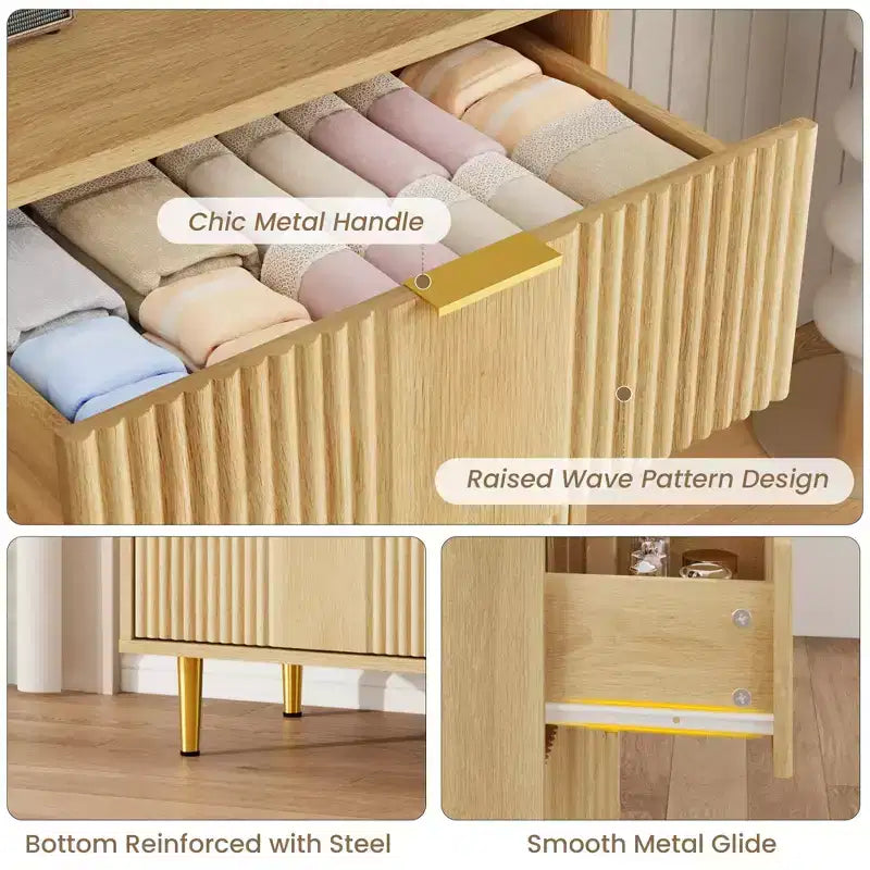 Commode de rangement à 4 tiroirs avec poignées métalliques vintage, Commode profonde pour chambre à coucher, salon, couloir et entrée