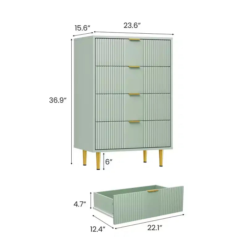 Commode de rangement à 4 tiroirs avec poignées métalliques vintage, Commode profonde pour chambre à coucher, salon, couloir et entrée