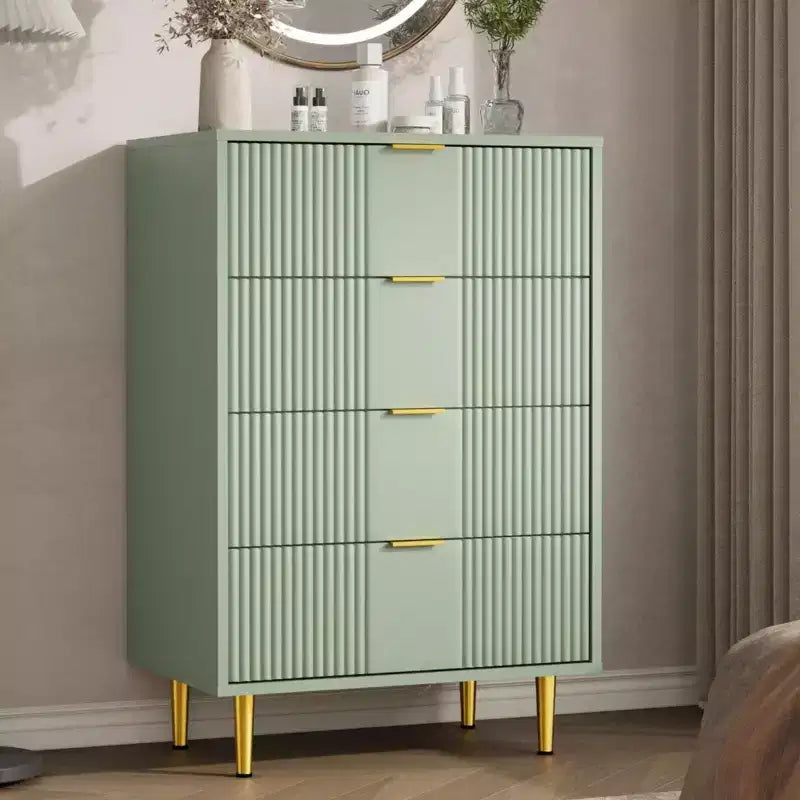 Commode de rangement à 4 tiroirs avec poignées métalliques vintage, Commode profonde pour chambre à coucher, salon, couloir et entrée