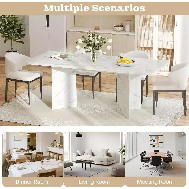 MooxvMoo 63-78.7 Table de salle à manger extensible, design ferme en bois avec glissière coulissante fluide et base robuste, polyvalente pour cuisine, salon, blanc