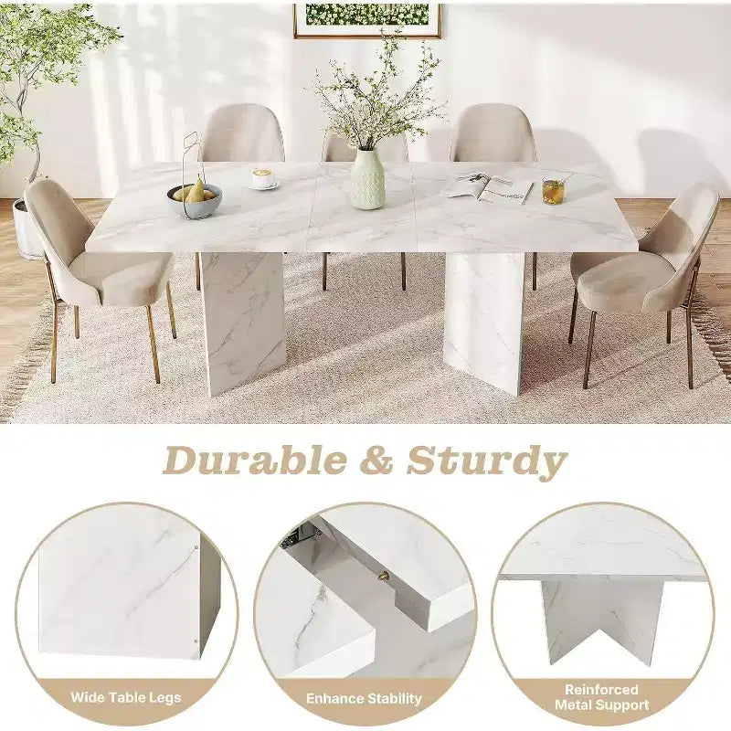MooxvMoo 63-78.7 Table de salle à manger extensible, design ferme en bois avec glissière coulissante fluide et base robuste, polyvalente pour cuisine, salon, blanc