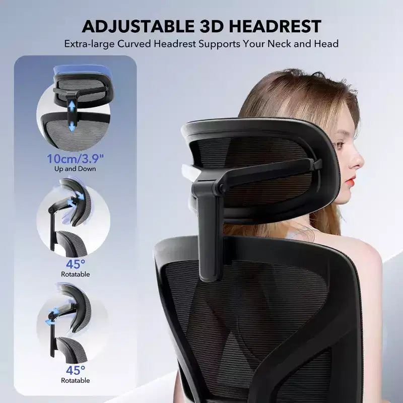 Chaise de bureau ergonomique - Chaise de bureau en maille avec support lombaire, chaise de jeu d'ordinateur à dossier haut avec appuie-tête, chaises de travail pivotantes à roulettes