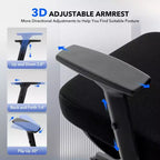 Chaise de bureau ergonomique - Chaise de bureau en maille avec support lombaire, chaise de jeu d'ordinateur à dossier haut avec appuie-tête, chaises de travail pivotantes à roulettes