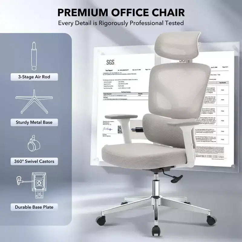 Chaise de bureau ergonomique - Chaise de bureau en maille avec support lombaire, chaise de jeu d'ordinateur à dossier haut avec appuie-tête, chaises de travail pivotantes à roulettes