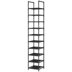10-Tier Narrow Shoe Rack Organizer, Space-Saving Vertical Shoe Shelf with Metal Frame & Fabric Shelves for Entryway or Bedroom, Black