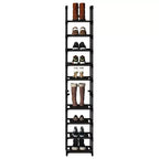 Organisateur de rangement à chaussures étroit à 10 niveaux, étagère à chaussures verticale peu encombrante avec cadre en métal et étagères en tissu pour entrée ou chambre à coucher, noir