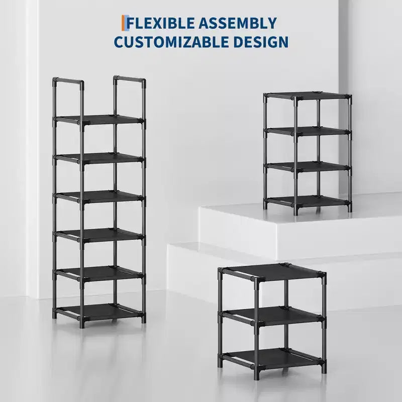 Organisateur de rangement à chaussures étroit à 10 niveaux, étagère à chaussures verticale peu encombrante avec cadre en métal et étagères en tissu pour entrée ou chambre à coucher, noir