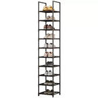 Organisateur de rangement à chaussures étroit à 10 niveaux, étagère à chaussures verticale peu encombrante avec cadre en métal et étagères en tissu pour entrée ou chambre à coucher, noir