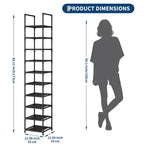Organisateur de rangement à chaussures étroit à 10 niveaux, étagère à chaussures verticale peu encombrante avec cadre en métal et étagères en tissu pour entrée ou chambre à coucher, noir