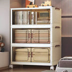 AEELLEEA Boîtes de rangement empilables et pliables, meuble de rangement pliable avec portes et roulettes, organiseur de placard pour appartement, maison, dortoir, bureau