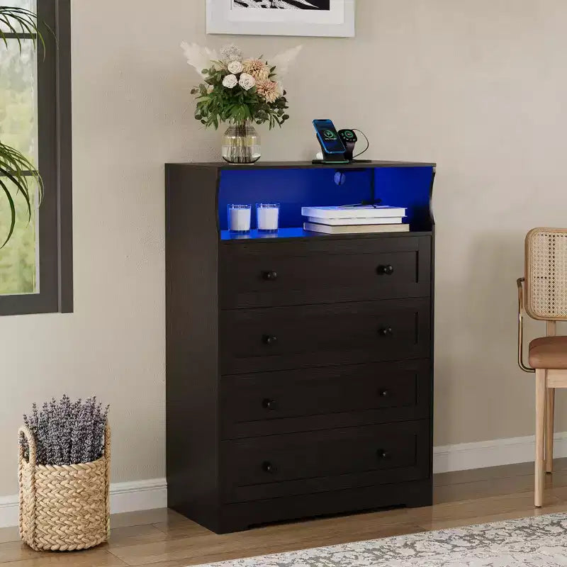 Commode en bois à 4 tiroirs, table de chevet moderne