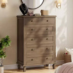 Commode haute 47 po à 6 tiroirs – Meuble vintage en bois avec poignées sculptées et pieds fuselés – Grand rangement pour chambre, salon, entrée – Meuble moderne