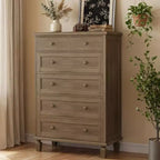 Commode haute 47 po à 6 tiroirs – Meuble vintage en bois avec poignées sculptées et pieds fuselés – Grand rangement pour chambre, salon, entrée – Meuble moderne