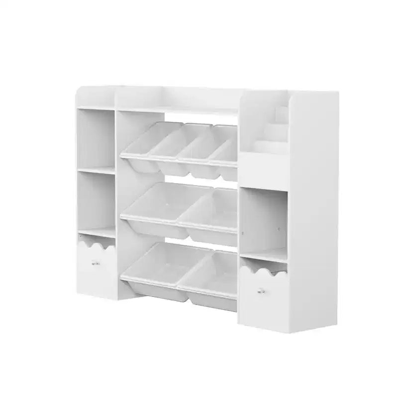 GOTGELIF Étagère à Livres 4-en-1 pour Enfants avec Bacs de Rangement et Tiroirs à Roulettes - Organisateur de Jouets Montessori pour Salle de Jeux et Chambre