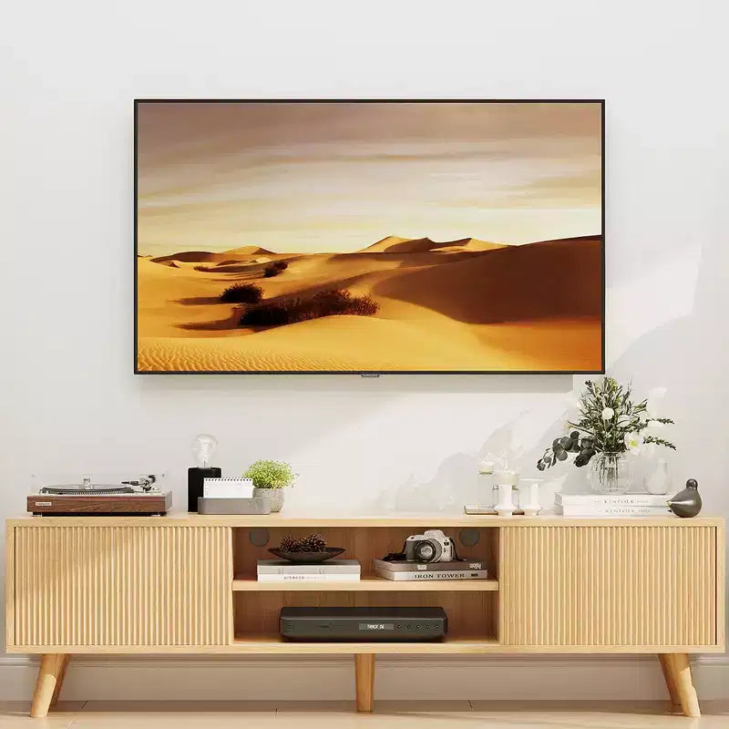 Meuble TV GDFStudio Avalon en bois avec ondulations cannelées pour téléviseurs jusqu'à 70 pouces
