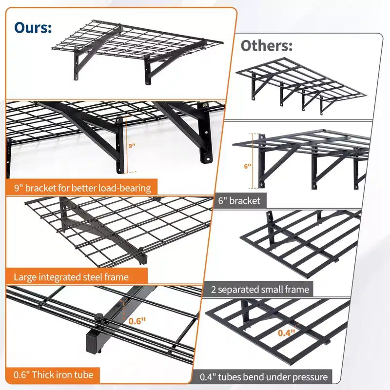 Étagères murales de garage, lot de 4, étagère flottante en métal de 60x90cm, système de rangement mural d'une capacité de 635 kg pour salon, cuisine, garage