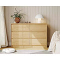 Farmhouse 6 Drawer Dresser, 47 Inch Wide Chest of Drawers, Design Natural Oak Wooden Organizer Cabinet for Bedroom, Living Room, TV Stand