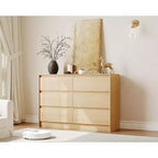 Commode de Ferme à 6 Tiroirs, Commode Large de 120 cm, Meuble de Rangement en Chêne Naturel pour Chambre à Coucher, Salon, Meuble TV
