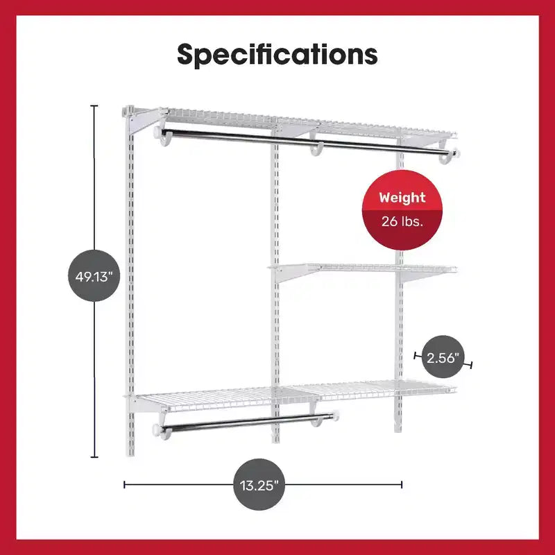 Kit d'organisation de placard DIY personnalisé Rubbermaid Configurations de 4 à 8 pieds, blanc