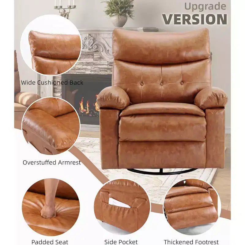 Fauteuil inclinable pivotant et basculant en cuir PU DobleePy de 21,26 pouces, base ronde pivotante à 360°, fonction massage et chauffage, canapé simple pour salon