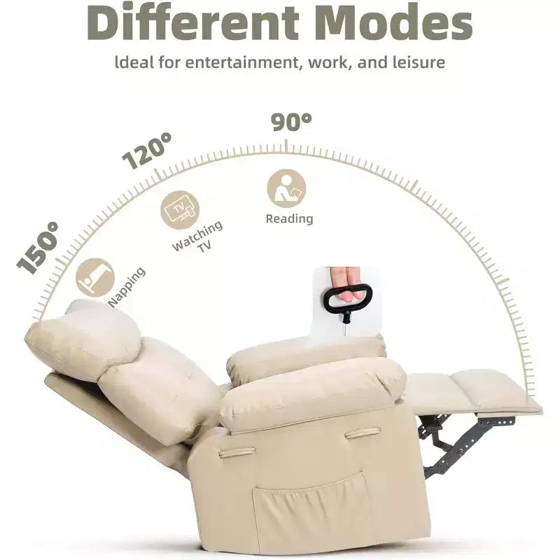 Fauteuil inclinable pivotant et basculant en cuir PU DobleePy de 21,26 pouces, base ronde pivotante à 360°, fonction massage et chauffage, canapé simple pour salon