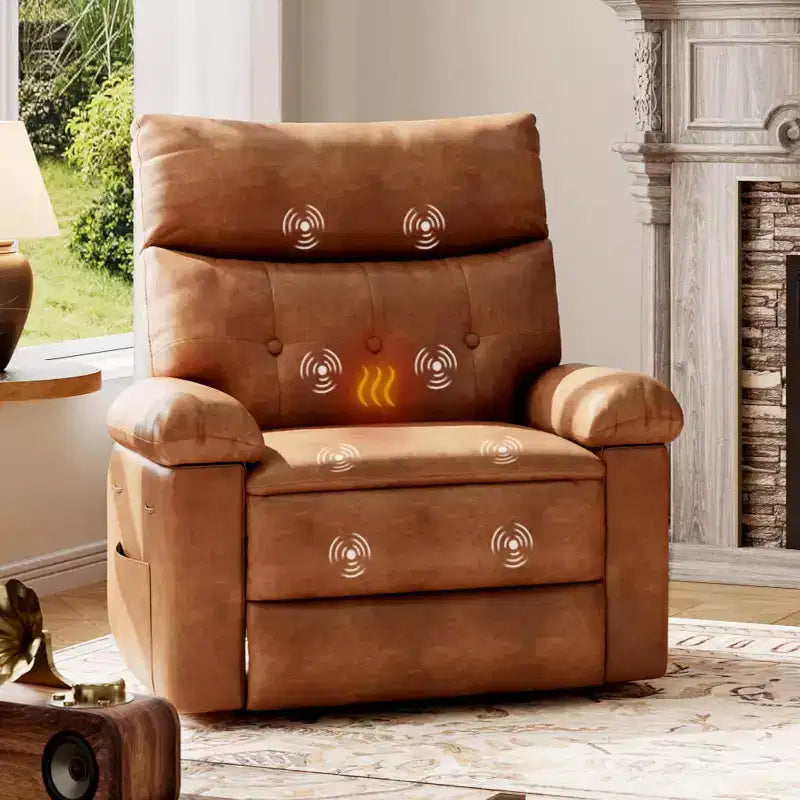 Fauteuil inclinable pivotant et basculant en cuir PU DobleePy de 21,26 pouces, base ronde pivotante à 360°, fonction massage et chauffage, canapé simple pour salon