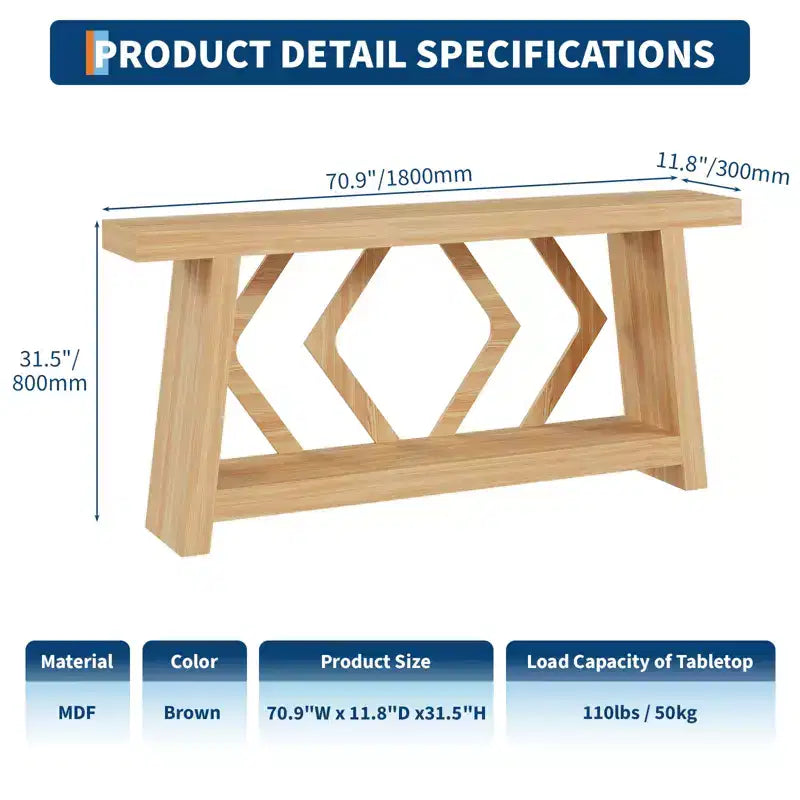 COZONY Table console 70,9" tout en bois, table de canapé étroite extra longue à 2 niveaux pour entrée, couloir, salon