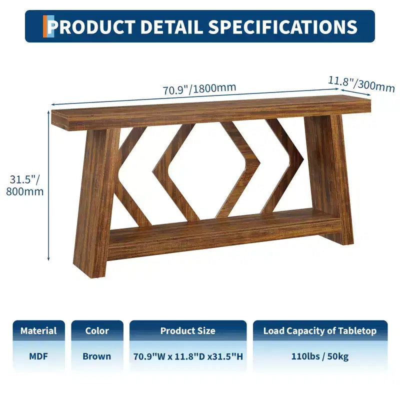 COZONY Table console 70,9" tout en bois, table de canapé étroite extra longue à 2 niveaux pour entrée, couloir, salon