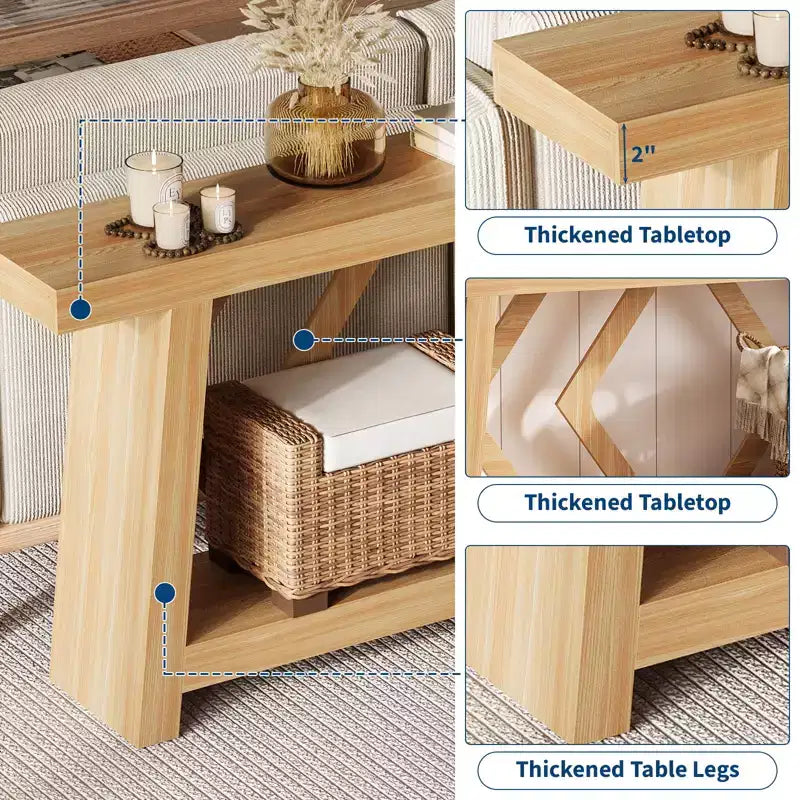 COZONY Table console 70,9" tout en bois, table de canapé étroite extra longue à 2 niveaux pour entrée, couloir, salon