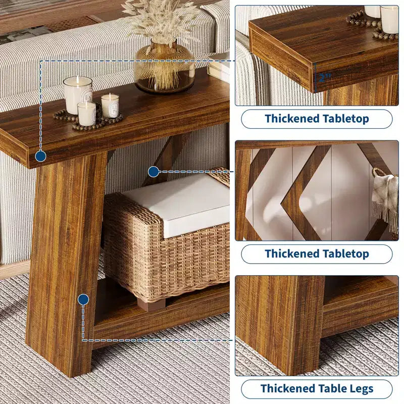 COZONY Table console 70,9" tout en bois, table de canapé étroite extra longue à 2 niveaux pour entrée, couloir, salon