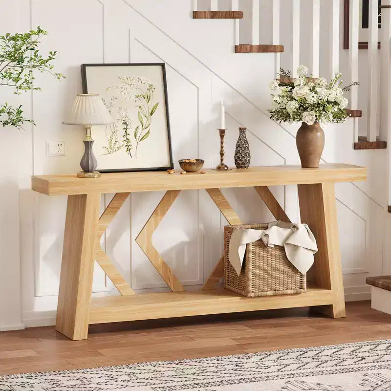COZONY Table console 70,9" tout en bois, table de canapé étroite extra longue à 2 niveaux pour entrée, couloir, salon