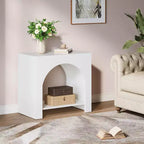 Table d'appoint Lantine Farmhouse : Grand piédestal en bois robuste, rangement, pour salon/chambre, meuble d'appoint, blanc.