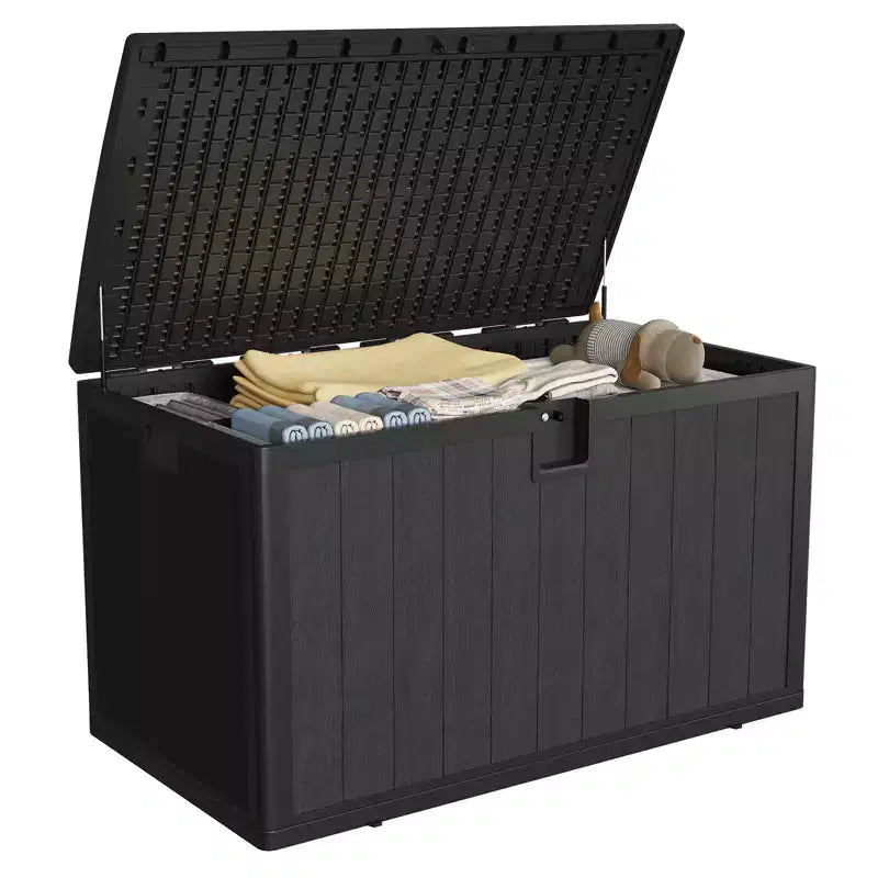 Coffre de rangement de 492 litres, en résine étanche avec couvercle verrouillable, pour coussins de patio, outils de jardin et accessoires de piscine, noir