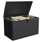 Coffre de rangement de 492 litres, en résine étanche avec couvercle verrouillable, pour coussins de patio, outils de jardin et accessoires de piscine, noir