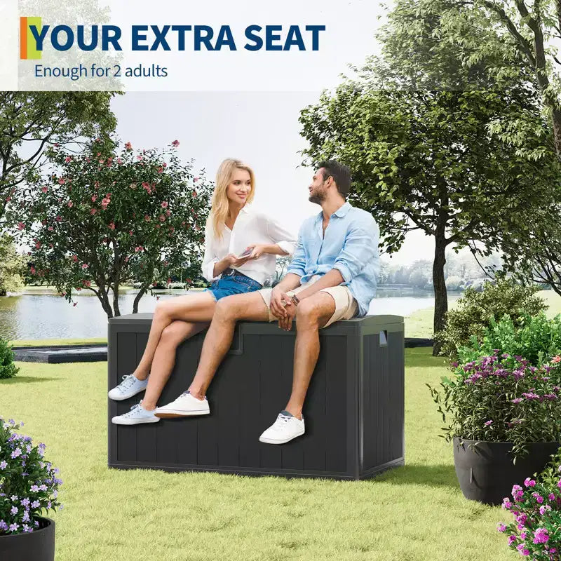 Coffre de rangement de 492 litres, en résine étanche avec couvercle verrouillable, pour coussins de patio, outils de jardin et accessoires de piscine, noir