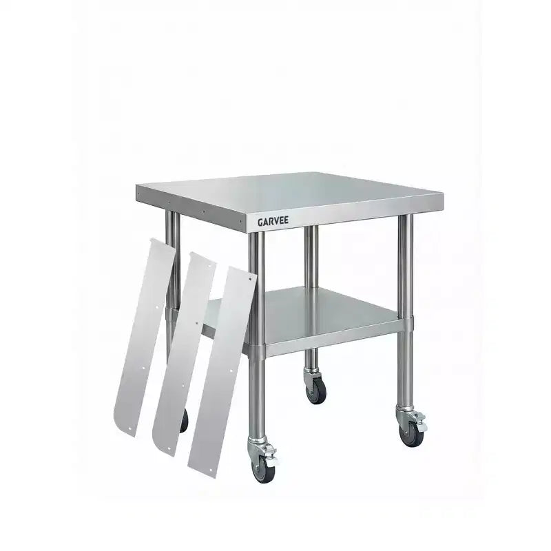 Heavy Duty Stainless Steel Work Table with Wheels - Removable 3-Sided Rim, Adjustable Undershelf, Utility Prep Station for Restaurant, Kitchen
