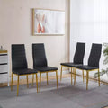 Set of 4 Dining Chairs with Golden Color Legs and Black Seats, Comfortable and Durable