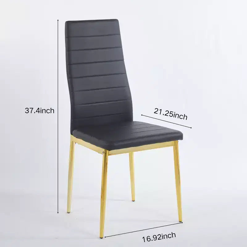 Lot de 4 chaises de salle à manger avec pieds couleur or et assises noires, confortables et durables