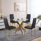 Lot de 4 chaises de salle à manger avec pieds couleur or et assises noires, confortables et durables