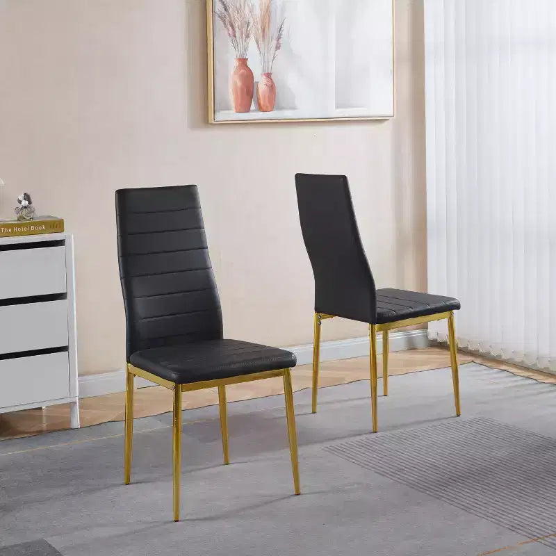 Lot de 4 chaises de salle à manger avec pieds couleur or et assises noires, confortables et durables