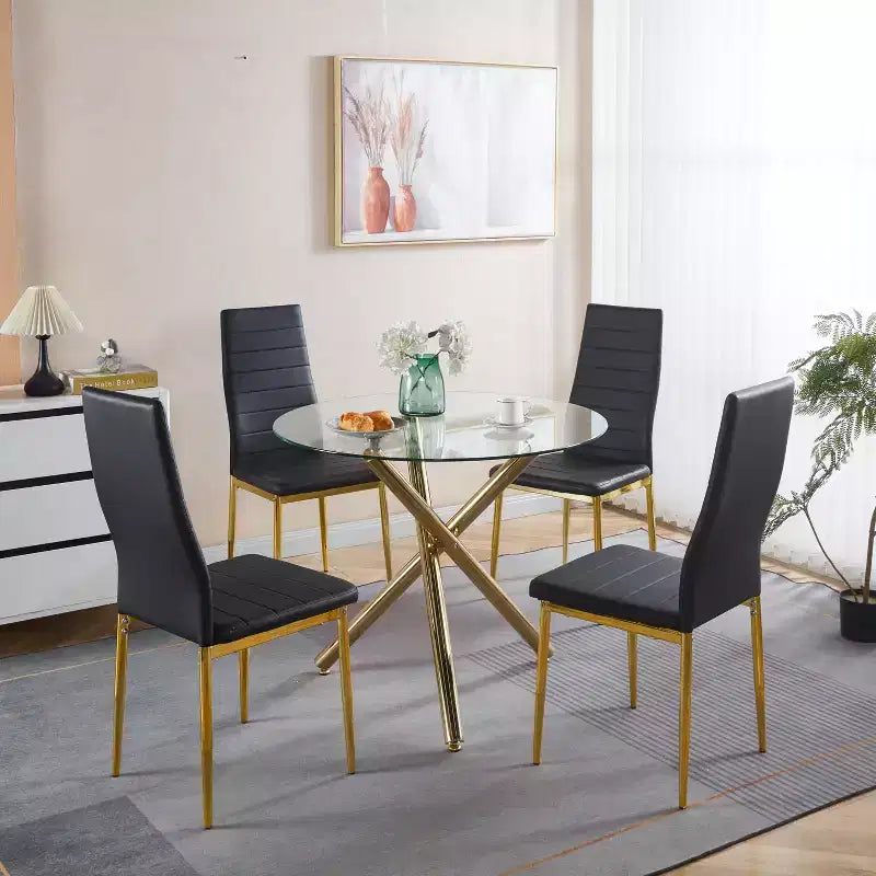 Lot de 4 chaises de salle à manger avec pieds couleur or et assises noires, confortables et durables