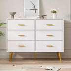Acekool Commode Moderne en Bois à 6 Tiroirs avec Poignées Dorées pour Chambre à Coucher et Salon