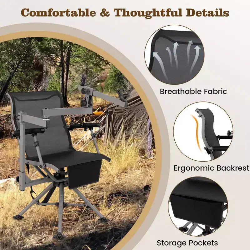 Chaise de Chasse Portable Costway avec Rotation à 360°, Pieds Réglables et Accoudoirs Porte-gobelet