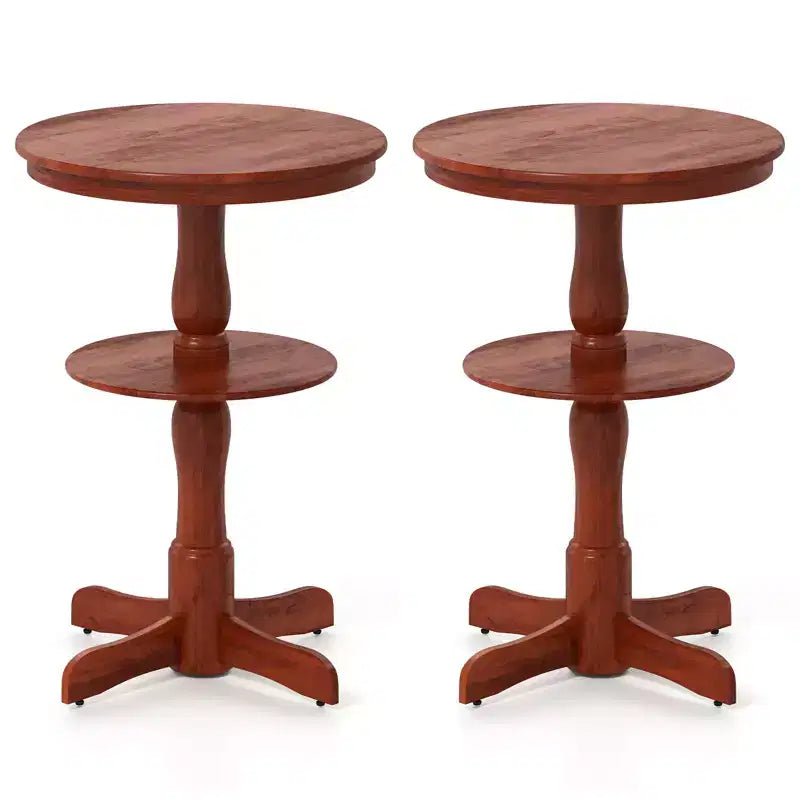 Costway Lot de 2 Tables Hautes Rondes à 2 Niveaux avec Étagère de Rangement et Pied Central pour Cuisine