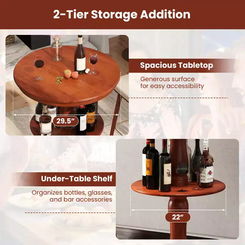 Costway Lot de 2 Tables Hautes Rondes à 2 Niveaux avec Étagère de Rangement et Pied Central pour Cuisine