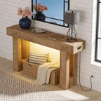 Console de style rustique de 160 cm – Table d'entrée en bois, convient pour le salon, le couloir et l'entrée, blanche (avec lumière à détecteur de mouvement)