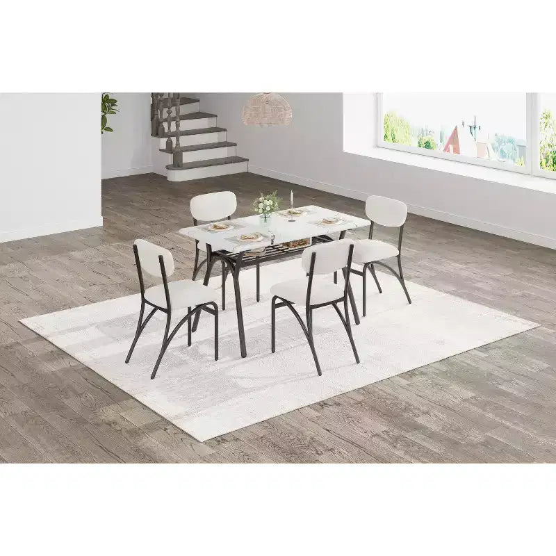 Ensemble de salle à manger moderne 5 pièces pour 4 personnes, table de salle à manger rectangulaire compacte avec 4 chaises rembourrées, idéal pour les petits espaces, cuisine et salle à manger