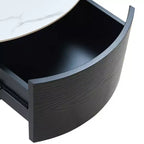 Table basse ronde moderne Whisen avec plateau en pierre frittée, 2 tiroirs et roulettes